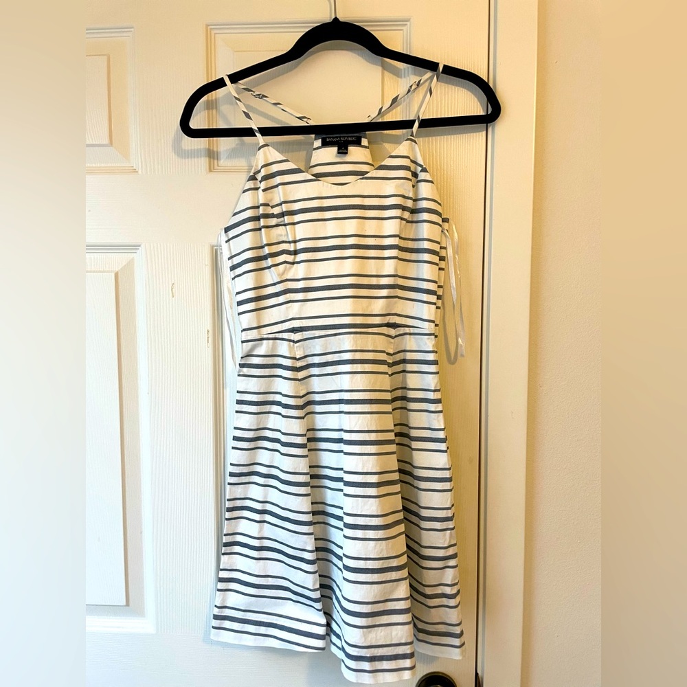 Banana Republic White and Blue Striped Dress